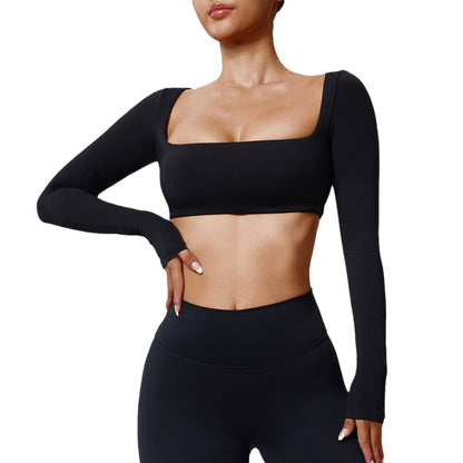 Women's High Waisted Long Sleeve Yoga Top with Built In Bra Quick Dry Athletic Wear for Fall Winter Fitness for Running Gym and Workout