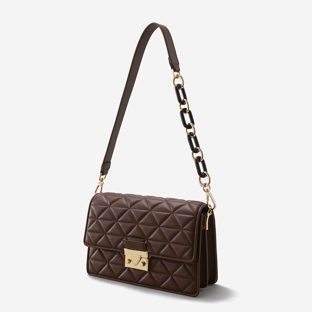 Chic Elegant Genuine Leather Korean Style Quilted Chain Underarm Mini Square Bag for Women Versatile Shoulder Crossbody Purse