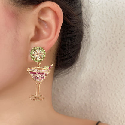 Chic Wine Glass-Shaped Earrings with Stunning Jewel Accents and Elegant Pearl Drop - Versatile Alloy Design for Any Occasion