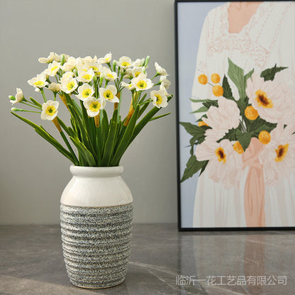 Modern Minimalist Artificial Narcissus Flower Bouquet - Luxurious Faux Floral Arrangement for Living Room or Dining Table Decor