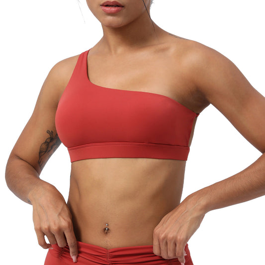 Women's Asymmetrical One Shoulder Sports Bra Yoga Running and Fitness Top with Quick Dry Fabric and Beautiful Back Design