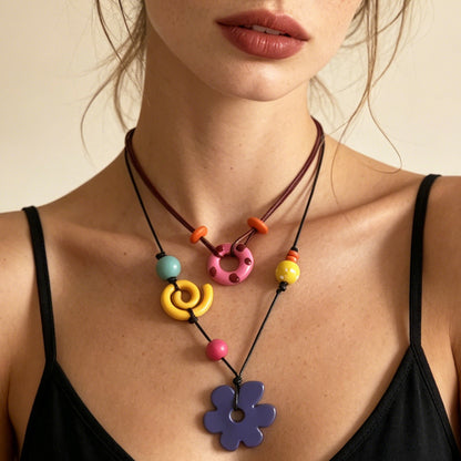Bohemian-Inspired Floral Doughnut Pendant Necklace – Unique, Creative, and Versatile Double Layer Design for Any Occasion