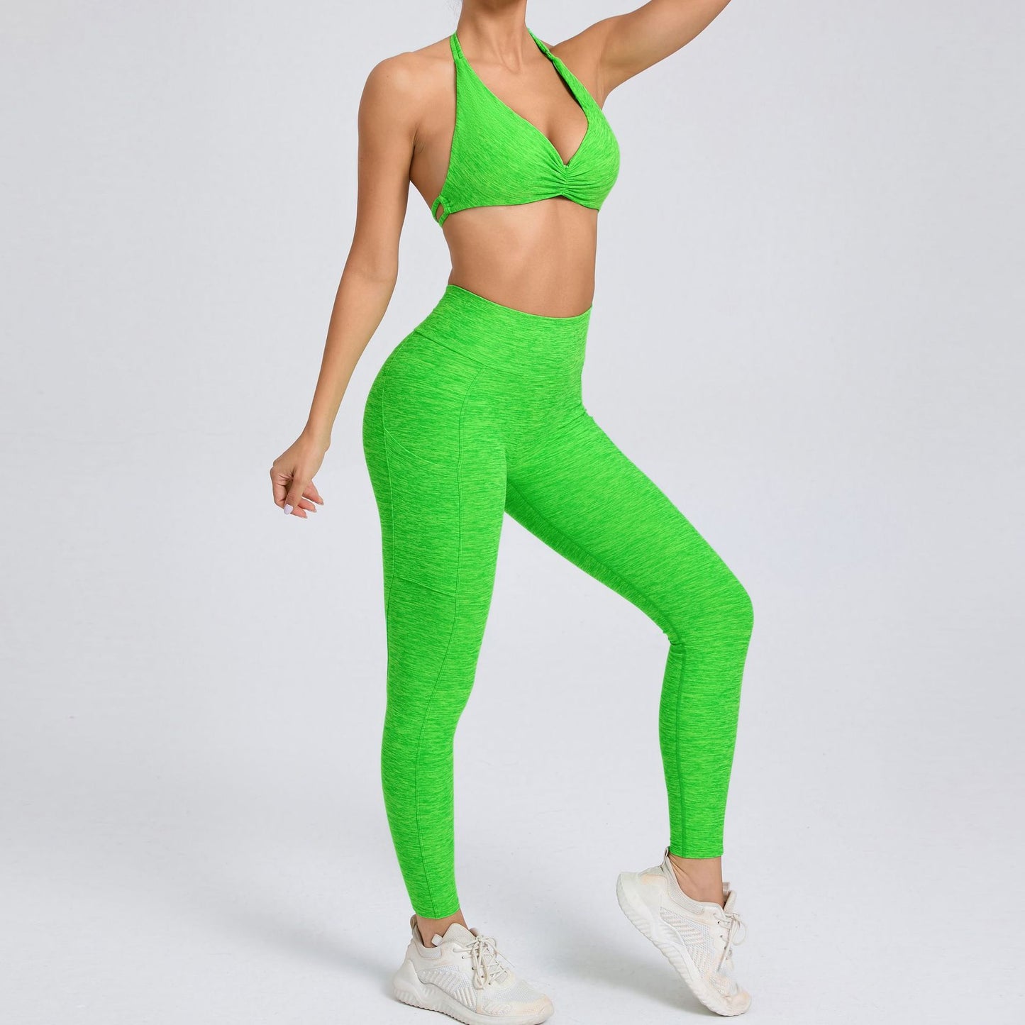 High Waisted Color Blocked Yoga Set with Side Pockets Two Piece Moisture Wicking Workout Outfit for Comfort and Style