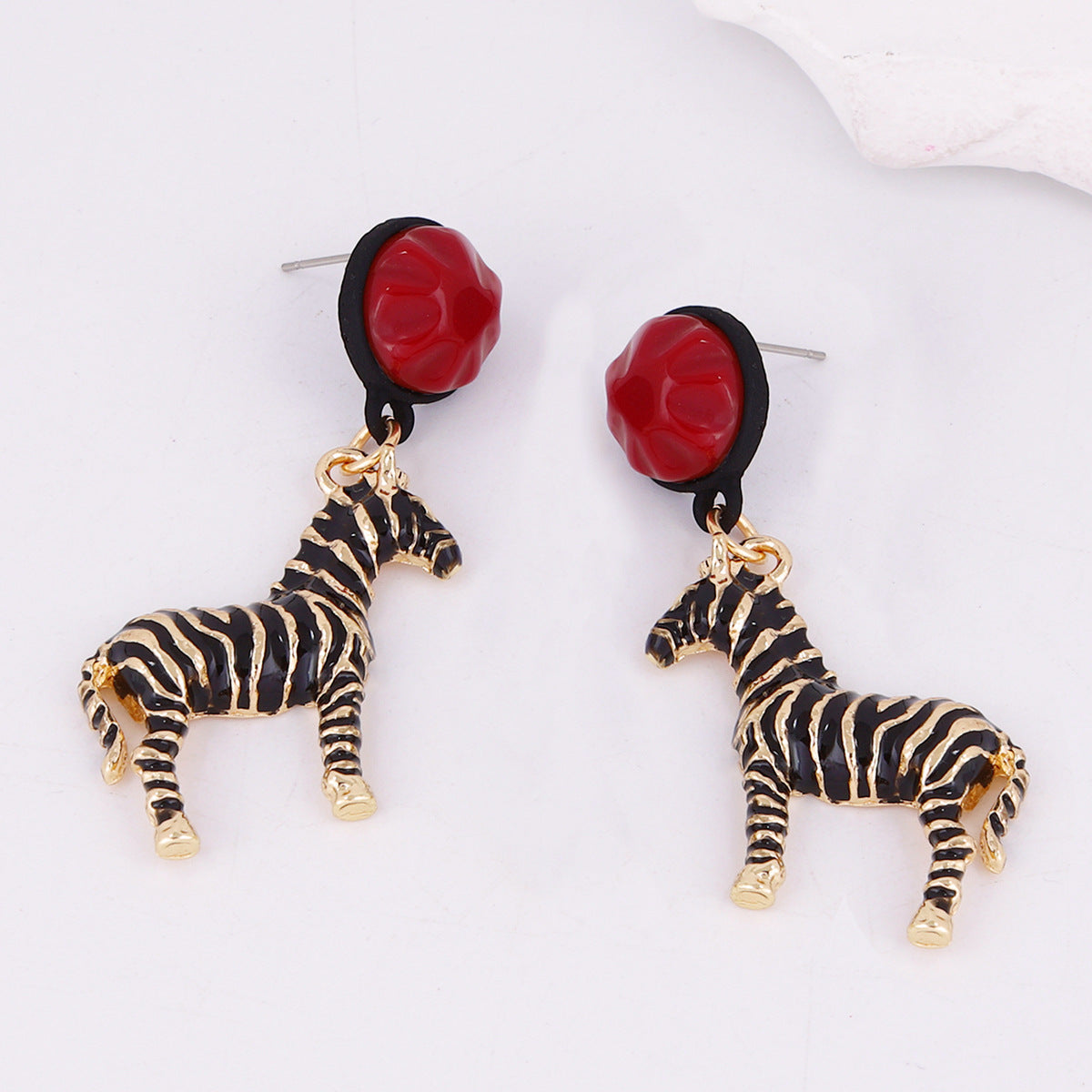 Unique Alloy Zebra Dangle Earrings – Creative Animal-Shaped Jewelry with Drip Oil Finish for Stylish Women