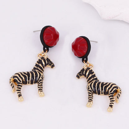 Unique Alloy Zebra Dangle Earrings – Creative Animal-Shaped Jewelry with Drip Oil Finish for Stylish Women