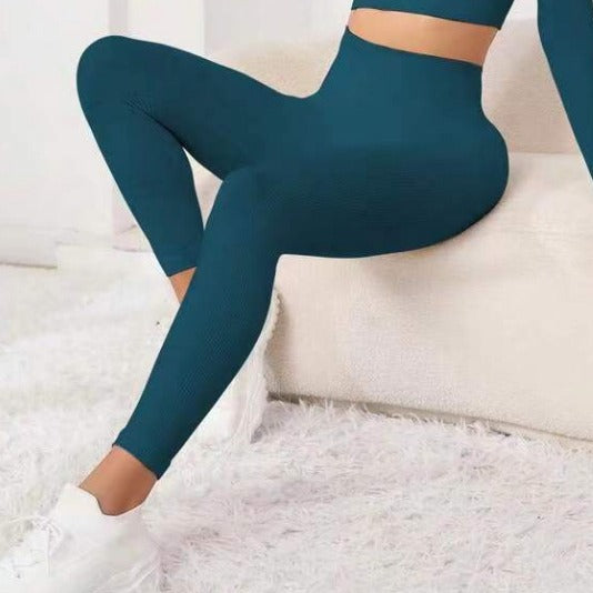 16 Colors High Waisted Seamless Butt Lifting Ribbed Yoga Pants Women's Leggings for Running Gym Workouts and Everyday Fitness