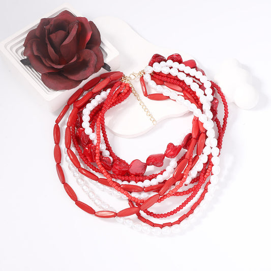 Gothic-Inspired Handmade Beaded Baroque Faux Pearl Multi-Layered Statement Necklace for Beach Fashion