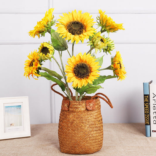 Stunning 9-Head Artificial Sunflower Bouquet - Perfect for Weddings, Home Décor, and Photography Enthusiasts - Lifelike Faux Floral Arrangement with Plush Stem