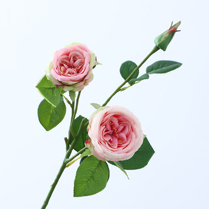 Realistic Touch 3-Head Rolled Edge Rose Bouquet - Perfect for Weddings and Home Décor, Lifelike Artificial Flowers for Living Room Decoration