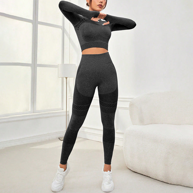 6 Color Seamless Quick Dry Long Sleeve and Leggings Women's Fitness Set Ideal for Outdoor Sports Yoga and Boosting Your Peachy Figure