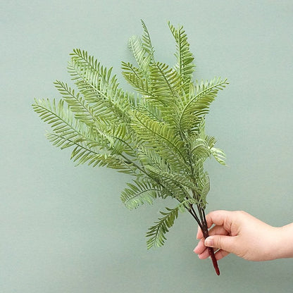 Realistic Greenery 6-Pronged Faux Fern Leaves – Soft Plastic Artificial Grass Floral Accessories for Stunning Plant Wall Decorations B3602