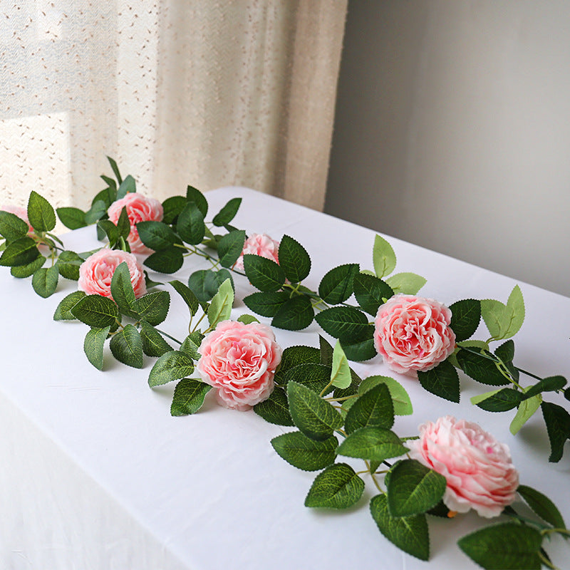 Realistic Peony Flower Vine Garland - Stunning Faux Rose Trellis Decor for Home and Wedding Backdrops, Ideal for Floral Arrangements and Festive Celebrations