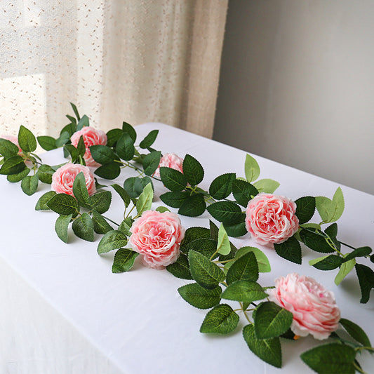 Realistic Peony Flower Vine Garland - Stunning Faux Rose Trellis Decor for Home and Wedding Backdrops, Ideal for Floral Arrangements and Festive Celebrations