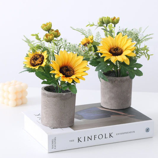 Realistic Artificial Sunflower Potted Plant - Perfect for Country Home Decor, Charming Faux Flower Arrangement for Indoor and Outdoor Spaces