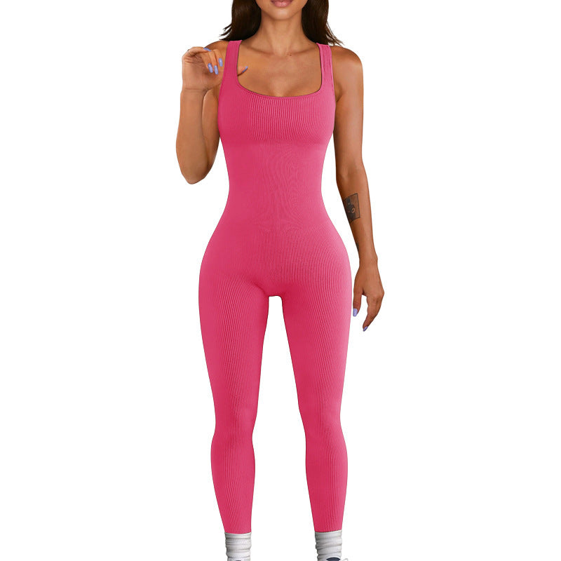 Seamless Stretch Ribbed Long Pants Bodysuit for Gym Yoga and Active Wear