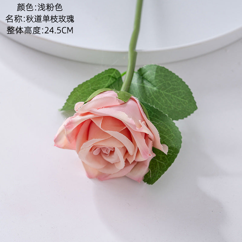 Realistic Autumn Single Stem Rose - Perfect Home Decor Accent, Wedding Bouquet, and Floral Wall Decoration - Faux Rose PJ1052