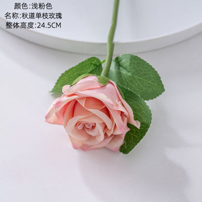 Realistic Autumn Single Stem Rose - Perfect Home Decor Accent, Wedding Bouquet, and Floral Wall Decoration - Faux Rose PJ1052