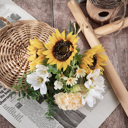 Stunning Half-Peninsula Sunflower Bouquet - Realistic Artificial Wedding Handheld Floral Arrangement - Perfect for Home Decor, Wall Art, and Celebrations | CF01292