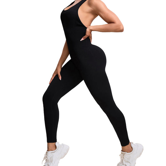 Seamless Cross Back Yoga Jumpsuit with Quick Dry Ribbed Leggings Comfort for Fitness Training Activewear