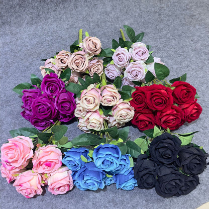 Realistic 7-Branch Velvet Rose Bouquet - Beautiful 7-Head Faux Flowers for Living Room and Wedding Decorations, Perfect Handheld Floral Arrangement