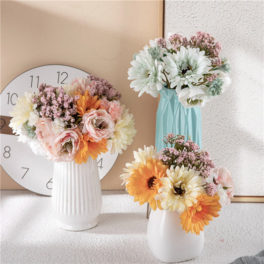 Lifelike Faux African Daisy Flower Bouquet - Elegant Artificial Floral Arrangement in Soft Pink and White, Perfect for Home Decor and Living Room Centerpieces