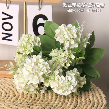 Elegant European-Inspired Faux Hydrangea Bouquet - Mixed Mini Mum Flower Arrangement with Five Stems for Stunning Home Decor or Special Occasions