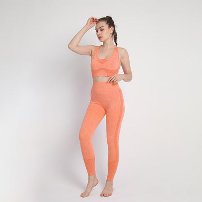 Seamless Two Piece Set for Women Dot Patterned Peach Butt Long Pants with Cross Back Sports Bra for Gym Yoga and Fitness