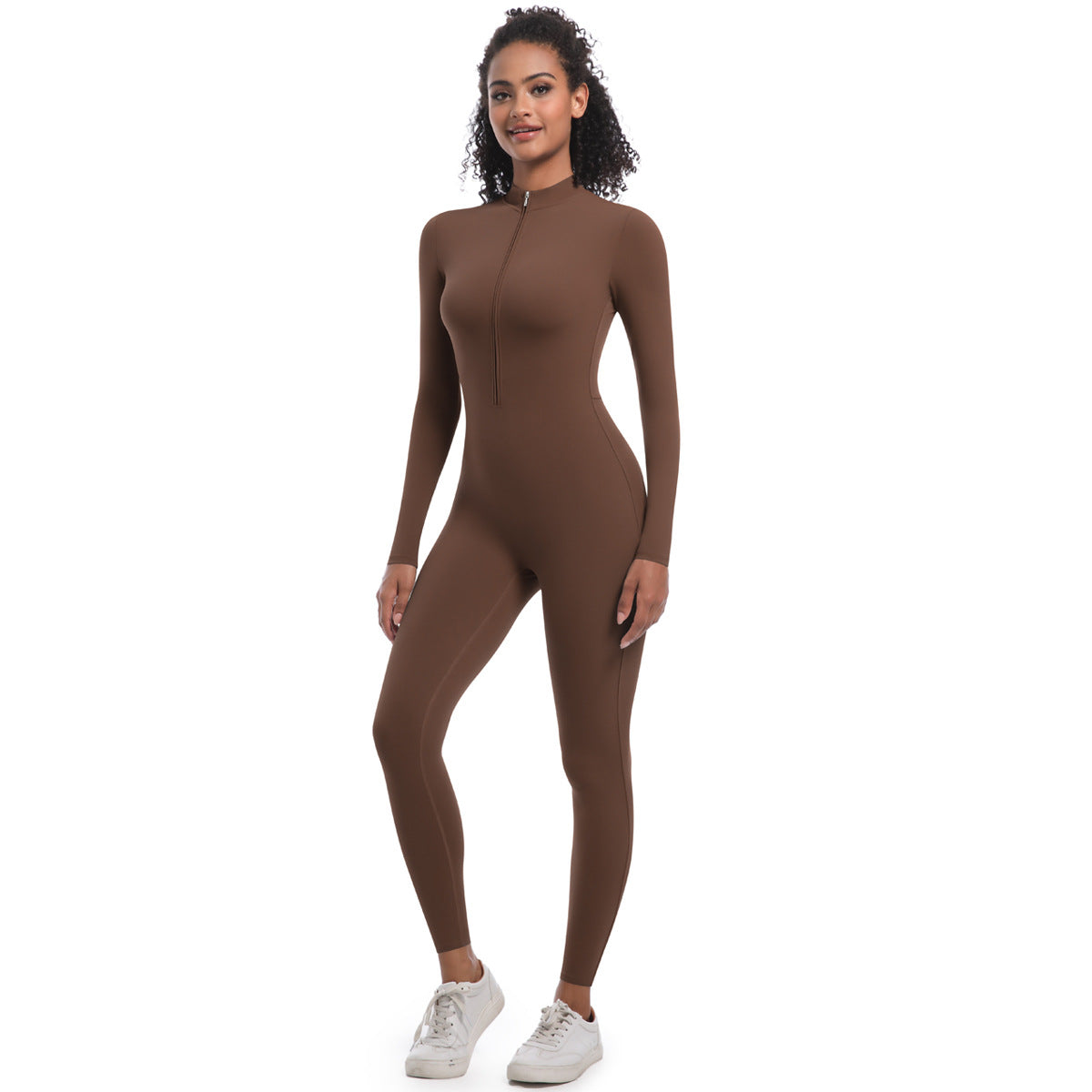 Women's Zipper Long Sleeve Yoga Jumpsuit Quick Dry High Intensity Workout Bodysuit for Running and Fitness