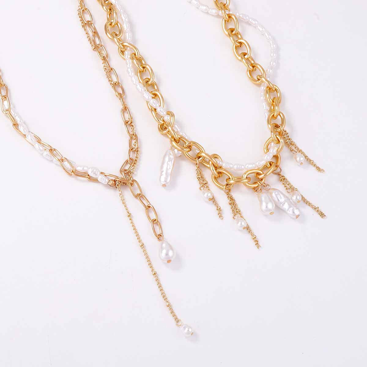 Elegant Light Luxury Baroque-Inspired Irregular Simulated Pearl Layered Pendant Necklace with Tassels for Women - Perfect for Any Occasion