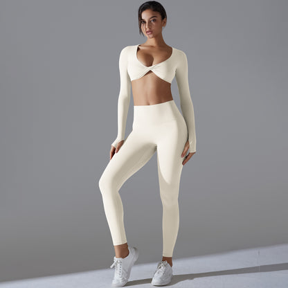 High Waisted Long Sleeve Yoga Set with Thumbholes Seamless No Pant Comfort for Fitness and Running Performance