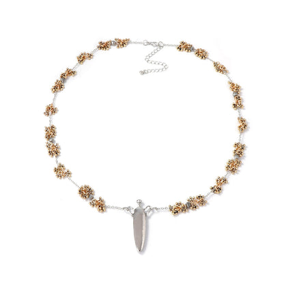 Chic Minimalist Alloy Water Drop Pendant Necklace with Unique Floral Chain – Perfect for Fall/Winter Women's Fashion