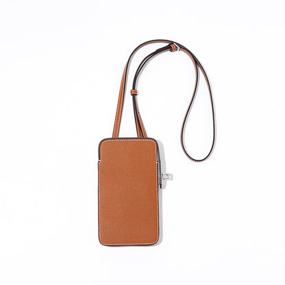 Chic Versatile Lock Closure Phone Crossbody Bag Genuine Leather with Palm Texture Minimalist Pure Color Mini Bag for Women