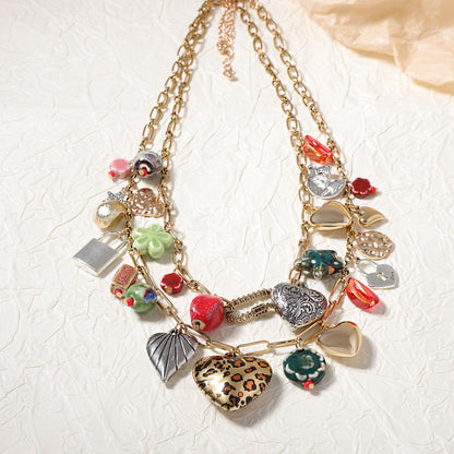 Bohemian Vintage Vacation-Inspired Layered Alloy Pendant Necklace - Versatile Dual-Layer Design for Effortless Casual Style