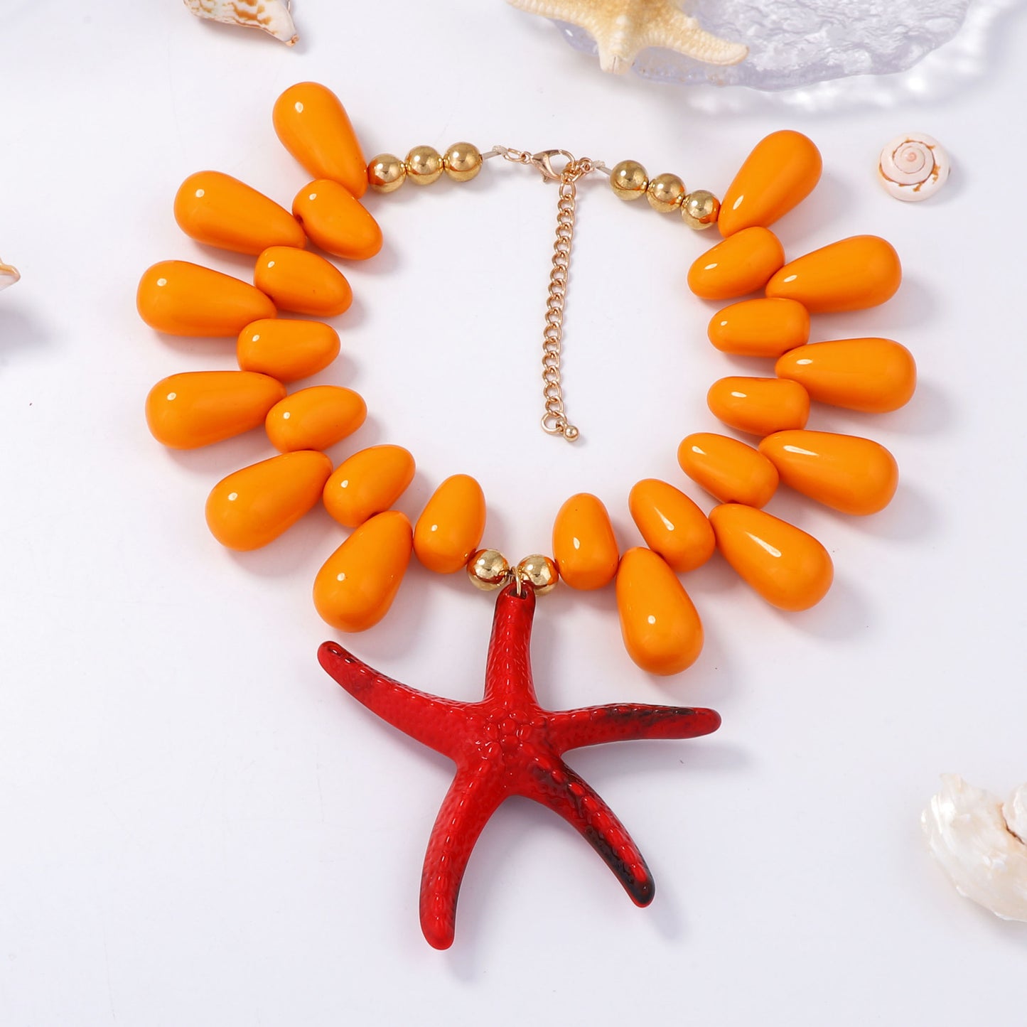 Vibrant Ocean-Inspired Holiday Necklace with Chunky Colorful Beads and Eye-Catching Starfish Pendant - Perfect for Women’s Summer Style