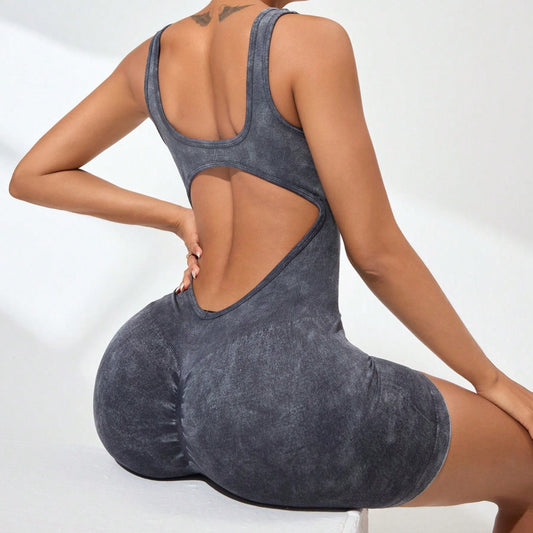 Seamless High Waist Yoga Jumpsuit with Scrubbed Wash Finish for Comfort and Style for Fitness and Activewear Enthusiasts