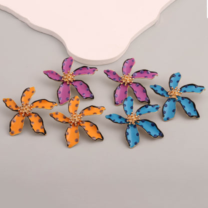Chic and Unique Drop Oil Flower Earrings - Bold Polka Dot Alloy Jewelry for Women