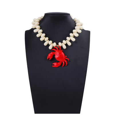 Stylish Summer Ocean-Inspired Water Drop Bead Alloy Crab Pendant Necklace for Women – Versatile and Unique Statement Piece