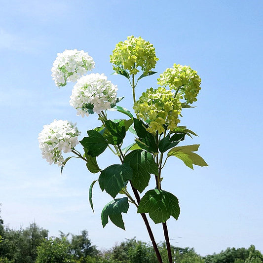 Elegant Nordic Home Décor: Realistic Hydrangea Faux Flowers - Triple Bloom Snowball Arrangement for Dining Room, Weddings, and Soft Furnishings