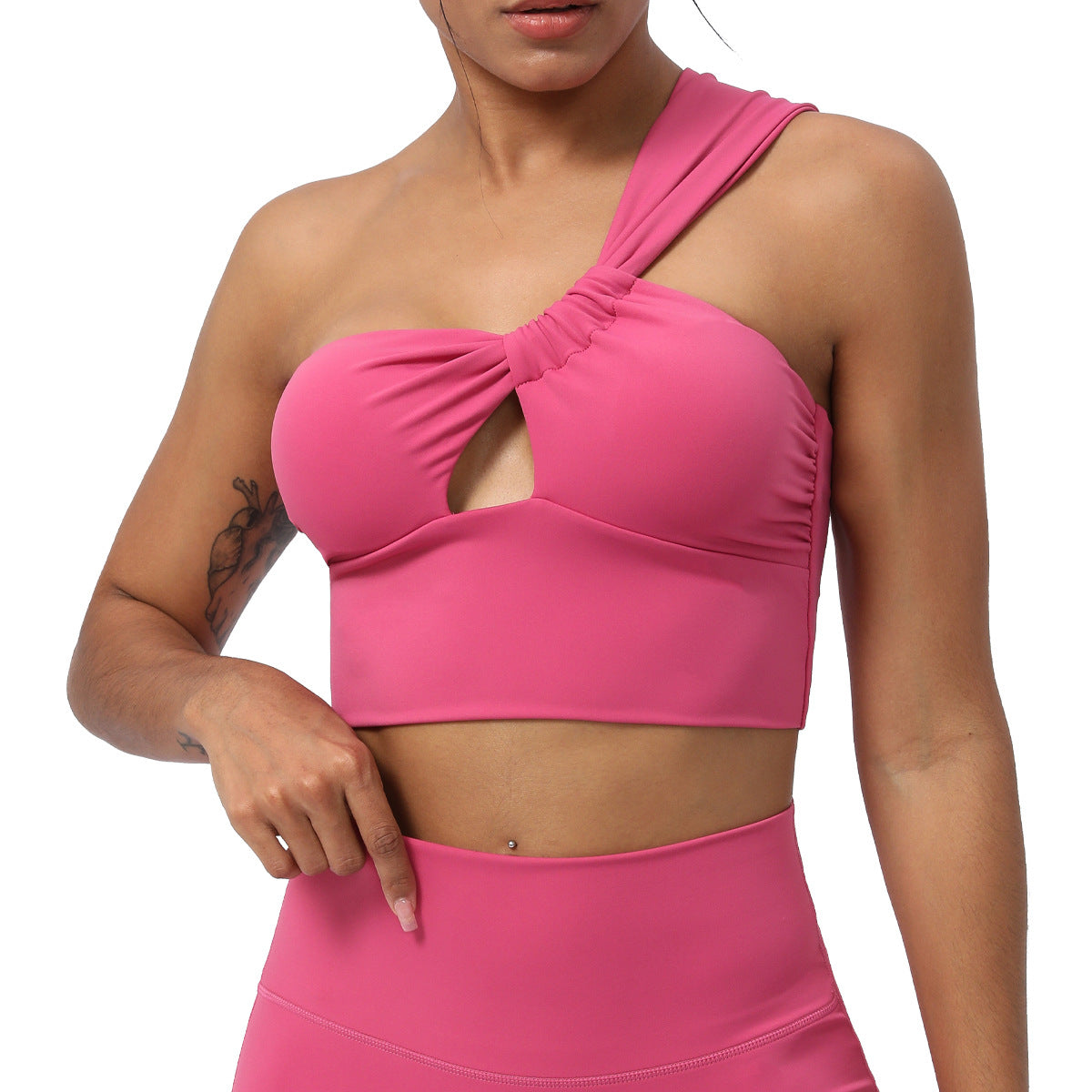 One Shoulder Ruched Sports Bra with Hollow Back Design Ideal for Yoga Dance Training and Fitness Workouts and Comfortable Women's Tank Top with Built in Cup Padding