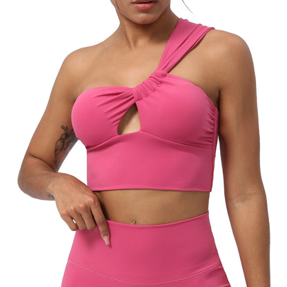 One Shoulder Ruched Sports Bra with Hollow Back Design Ideal for Yoga Dance Training and Fitness Workouts and Comfortable Women's Tank Top with Built in Cup Padding