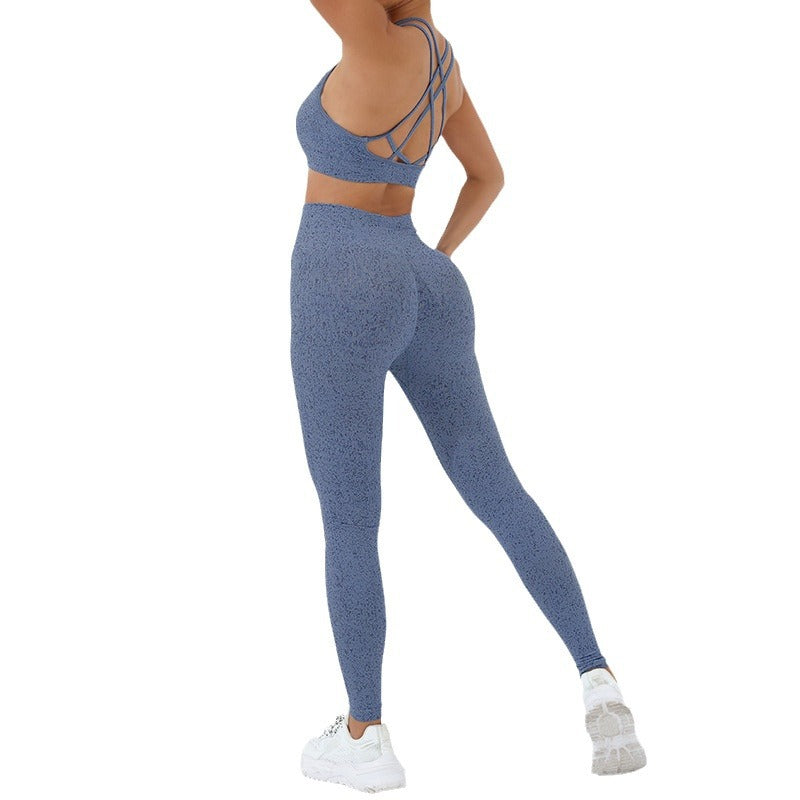 High Waisted Yoga Outfit Set with Cross Back Design and Supportive Athletic Wear for Morning Runs and Pilates