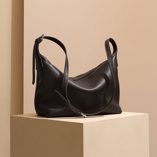 Grain Leather Hobo Bag Vintage Chic Commuter Style Spacious and Fashionable Genuine Leather Women's Crossbody Bag