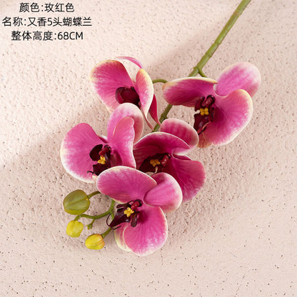 Elegant Artificial Orchid Bouquet - 5-Head Faux Butterfly Orchids for Home Decor and Wedding Celebrations - CL09002