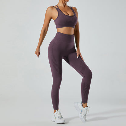 Seamless Jacquard Yoga Outfit for Women Butt Lifting High Waisted Fitness Leggings and Sports Bra Set for Running and Workouts