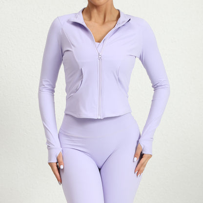 Women's Autumn and Winter Outdoor Running Yoga Jacket High Collar Zip Up Sports Top for Quick Dry Comfort and Body Hugging Fit