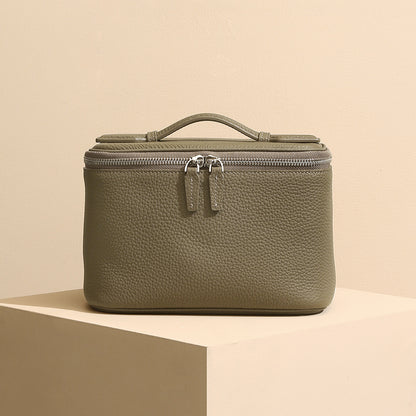 Full Grain Leather Makeup Bag Large Capacity Travel Toiletry Organizer Versatile Portable Genuine Leather Storage Pouch