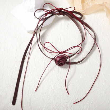 Elegant Black Minimalist Multi-Layer Camellia Long Necklace for Women – Versatile Design with Adjustable Straps and  Quality