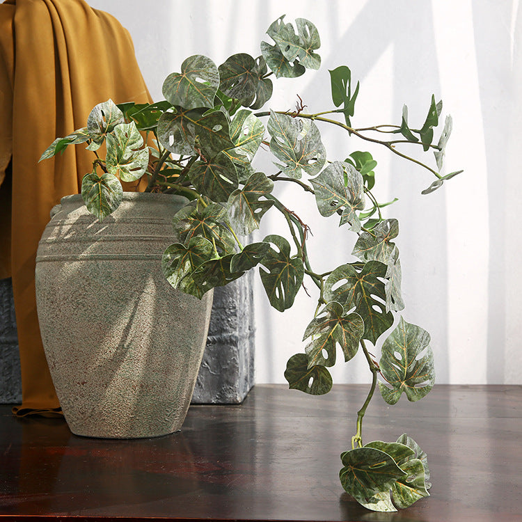 Realistic Faux Green Plant Branches with Rooted Trifoliate Monstera Leaves - Perfect for Elegant Living Room Floral Arrangements