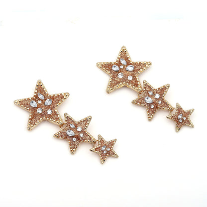 Stylish Statement Long Drop Earrings | Unique Alloy Five-Point Star Design with Sparkling Crystals for Glamorous Looks