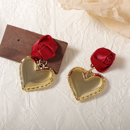 Luxurious Valentine's Day Heart-Shaped CCB Earrings with 3D Rose Design – Chic French-Inspired Accessories for Modern Romance